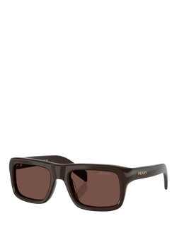 Prada PR D11S 54 Unisex Rectangular Sunglasses, Dark Brown/Brown