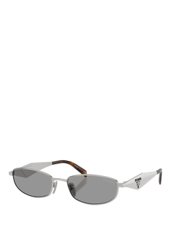 Prada PR D51S Men's Oval Sunglasses, Silver/Grey, Silver/Grey