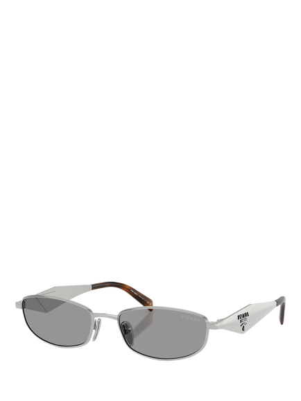 Prada PR D51S Men's Oval Sunglasses, Silver/Grey, Silver/Grey
