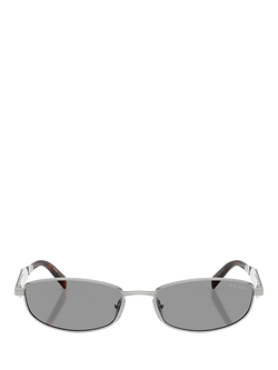 Prada PR D51S Men's Oval Sunglasses, Silver/Grey - view 2, Silver/Grey