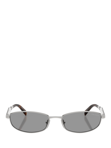 Prada PR D51S Men's Oval Sunglasses, Silver/Grey - view 2, Silver/Grey
