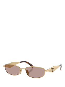 Prada PRD51S Women's Oval Sunglasses, Gold/Brown, Gold/Brown