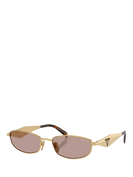 Prada PRD51S Women's Oval Sunglasses, Gold/Brown, Gold/Brown