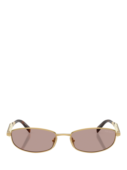 Prada PRD51S Women's Oval Sunglasses, Gold/Brown - view 2, Gold/Brown