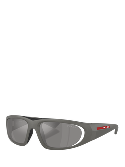 Prada PS B03S Men's Irregular Sunglasses, Metal Grey/Mirror Grey, Metal Grey/Mirror Grey