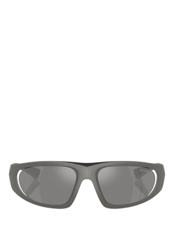 Prada PS B03S Men's Irregular Sunglasses, Metal Grey/Mirror Grey - view 2, Metal Grey/Mirror Grey