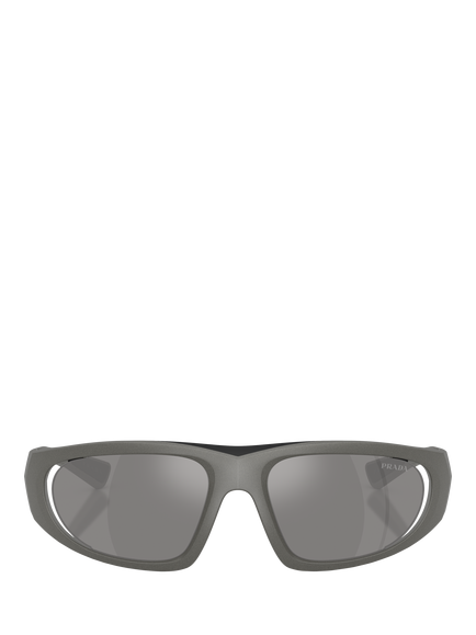 Prada PS B03S Men's Irregular Sunglasses, Metal Grey/Mirror Grey - view 2, Metal Grey/Mirror Grey