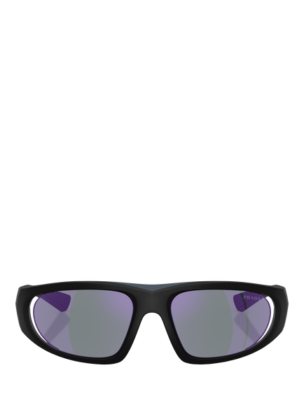 Prada PS B03S Men's Irregular Sunglasses, Matte Black/Mirror Purple - view 2, Matte Black/Mirror Purple