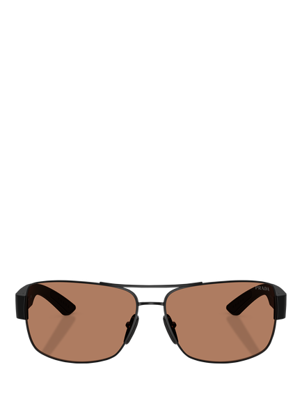Prada PS B52S Men's Irregular Sunglasses, Matte Black/Copper - view 2, Matte Black/Copper