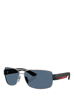 Prada PS B52S Men's Rectangular Sunglasses, Gunmetal/Blue