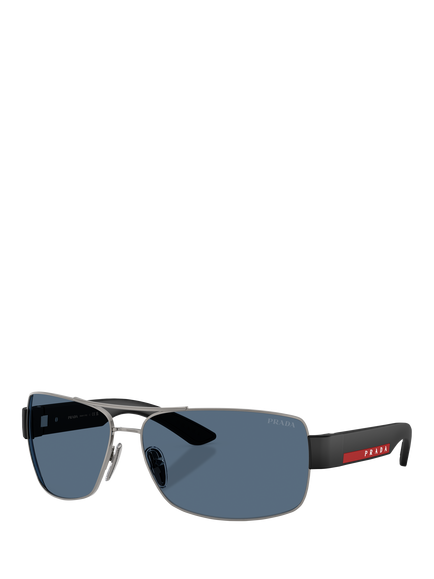 Prada PS B52S Men's Rectangular Sunglasses, Gunmetal/Blue