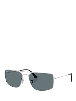 Ray-Ban RB3779 Men's Explorer III Polarised Square Sunglasses, Silver/Blue, Silver/Blue