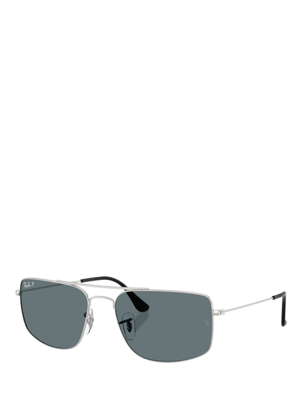 Ray-Ban RB3779 Men's Explorer III Polarised Square Sunglasses, Silver/Blue, Silver/Blue