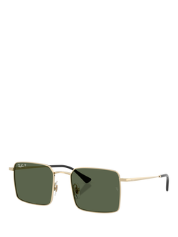 Ray-Ban RB3782 Men's Idan Polarised Square Sunglasses, Pale Gold/Green, Pale Gold/Green