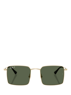 Ray-Ban RB3782 Men's Idan Polarised Square Sunglasses, Pale Gold/Green - view 2, Pale Gold/Green