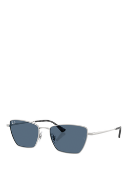 Ray-Ban RB3783 Women's Irregular Cat Eye Sunglasses, Silver/Blue, Silver/Blue
