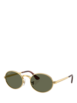 Ray-Ban RB3931 Men's Polarised Oval Sunglasses, Arista Gold/Green, Arista Gold/Green