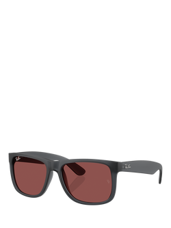 Ray-Ban RB4165 Men's Justin Classic Square Sunglasses, Opal Grey/Red, Opal Grey/Red