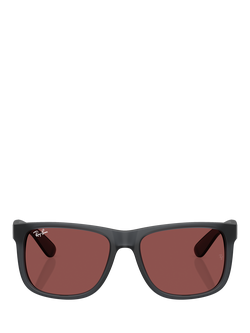 Ray-Ban RB4165 Men's Justin Classic Square Sunglasses, Opal Grey/Red - view 2, Opal Grey/Red