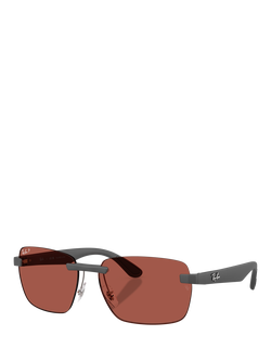 Ray-Ban RB4470CH Men's Polarised Ultra Rectangular Sunglasses, Sand Grey/Red, Sand Grey/Red