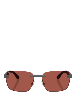 Ray-Ban RB4470CH Men's Polarised Ultra Rectangular Sunglasses, Sand Grey/Red - view 2, Sand Grey/Red