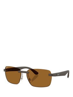 Ray-Ban RB4470CH Men's Ultra Polarised Rectangular Sunglasses, Sand Brown/Brown, Sand Brown/Brown