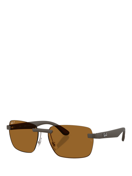Ray-Ban RB4470CH Men's Ultra Polarised Rectangular Sunglasses, Sand Brown/Brown, Sand Brown/Brown