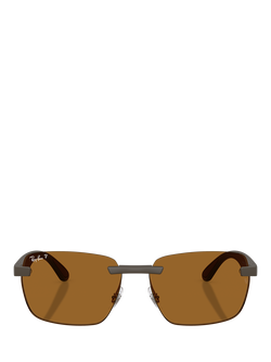 Ray-Ban RB4470CH Men's Ultra Polarised Rectangular Sunglasses, Sand Brown/Brown - view 2, Sand Brown/Brown
