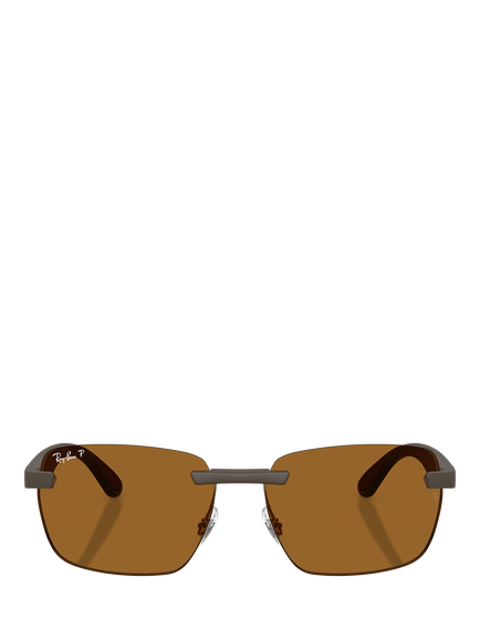 Ray-Ban RB4470CH Men's Ultra Polarised Rectangular Sunglasses, Sand Brown/Brown - view 2, Sand Brown/Brown