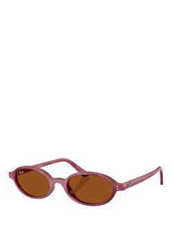 Ray-Ban RB4472 Unisex Oval Sunglasses, Violet Havana/Red, Violet Havana/Red