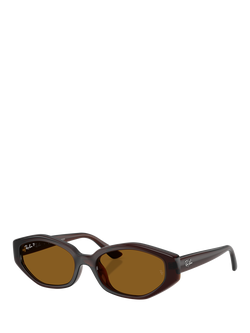 Ray-Ban RB4473D Men's Polarised Irregular Sunglasses, Dark Brown/Brown, Dark Brown/Brown