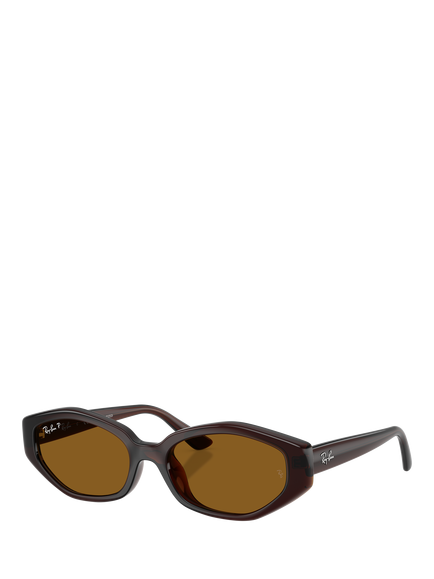 Ray-Ban RB4473D Men's Polarised Irregular Sunglasses, Dark Brown/Brown, Dark Brown/Brown