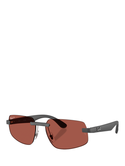 Ray-Ban RB4475CH Men's Ultra Polarised Rectangular Sunglasses, Sand Grey/Red