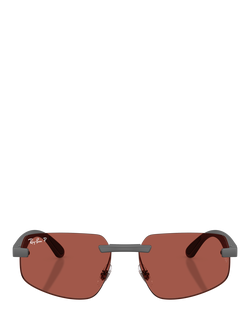 Ray-Ban RB4475CH Men's Ultra Polarised Rectangular Sunglasses - view 2, Sand Grey/Red