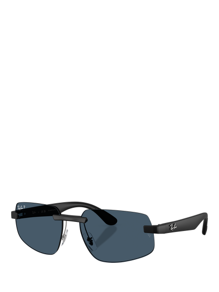Ray-Ban RB4475CH Men's Ultra Polarised Rectangular Sunglasses, Sand Black/Dark Blue