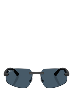 Ray-Ban RB4475CH Men's Ultra Polarised Rectangular Sunglasses - view 2, Sand Black/Dark Blue