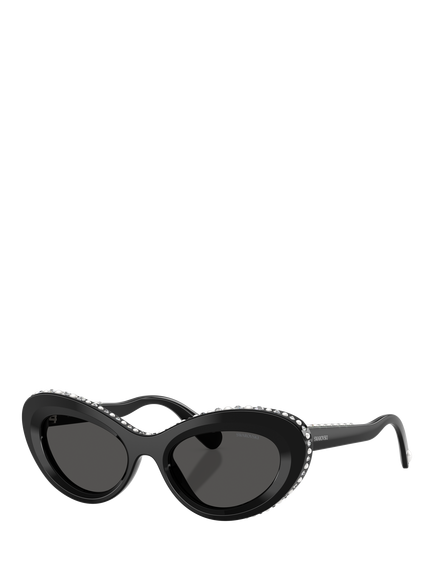 Swarovski SK6061U Women's Cat Eye Sunglasses, Black, Black