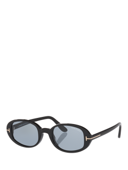 TOM FORD TR002277 Unisex Oval Sunglasses, Shiny Black/Blue, Shiny Black/Blue