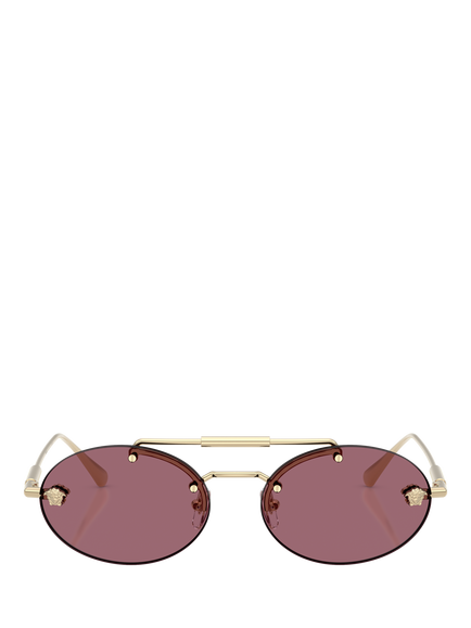 Versace VE2295 Men's Oval Sunglasses, Pale Gold/Red - view 2, Pale Gold/Red