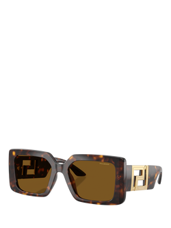 Versace VE4505U Women's Polarised Square Sunglasses, 	Havana/Brown, Havana/Brown