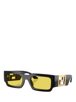 Versace VE4506U Unisex Rectangular Sunglasses, Black/Yellow, Black/Yellow