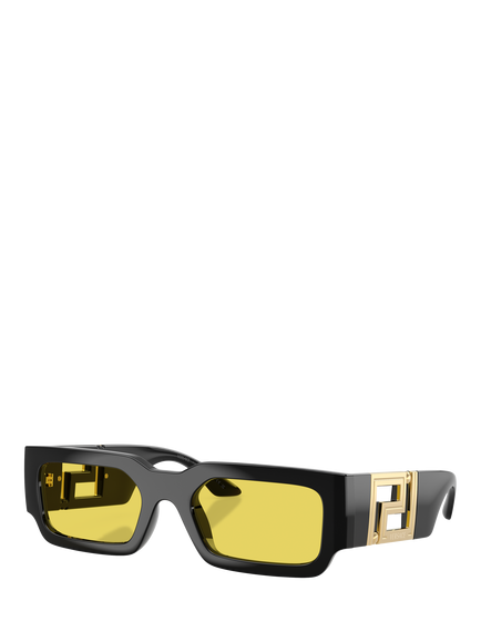 Versace VE4506U Unisex Rectangular Sunglasses, Black/Yellow, Black/Yellow