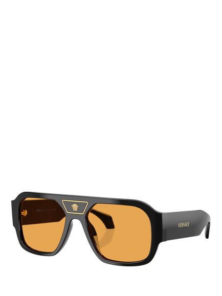 Versace VE4508U Men's Oval Sunglasses, Black/Orange, Black/Orange