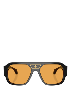 Versace VE4508U Men's Oval Sunglasses, Black/Orange - view 2, Black/Orange