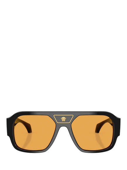 Versace VE4508U Men's Oval Sunglasses, Black/Orange - view 2, Black/Orange