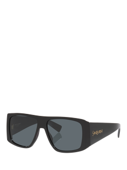 Yves Saint Laurent YS000889 Rectangular Sunglasses, Black/Grey, Black/Grey