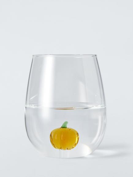 John Lewis Halloween Pumpkin Glass Tumbler, 480ml, Clear - view 2, Clear Clear
