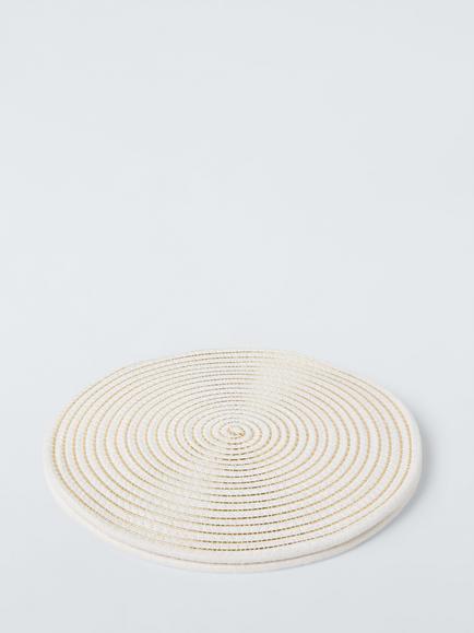 John Lewis Woven Round Placemats, Set of 2, Natural/Gold - view 2, Natural/Gold