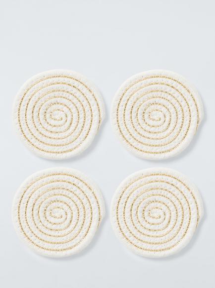 John Lewis Woven Round Coasters, Set of 4, Natural/Gold, Natural/Gold