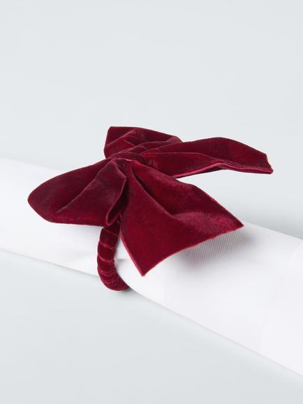 John Lewis Velvet Bow Napkin Rings, Set of 4, Burgundy - view 2, Burgundy
